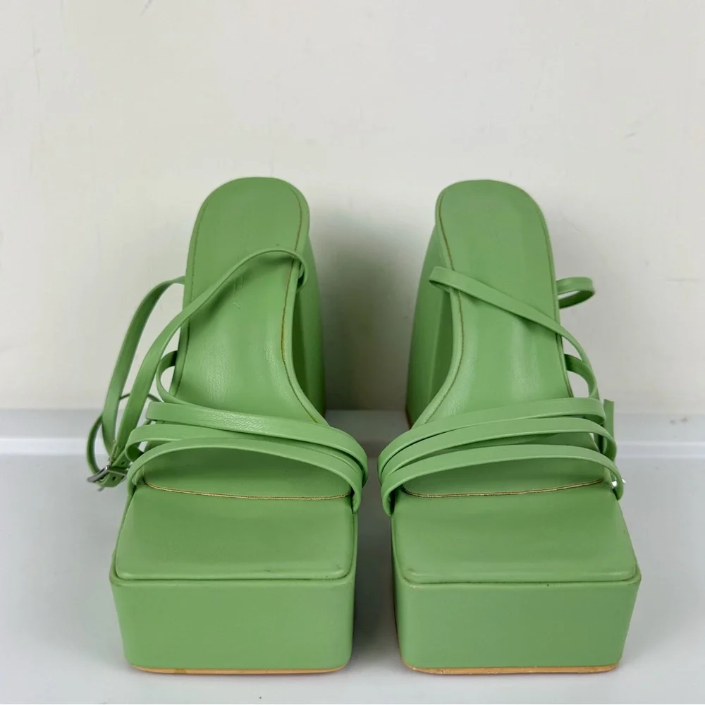 Princess Polly La Belle Platform Heels Green Sz 6 Strappy
